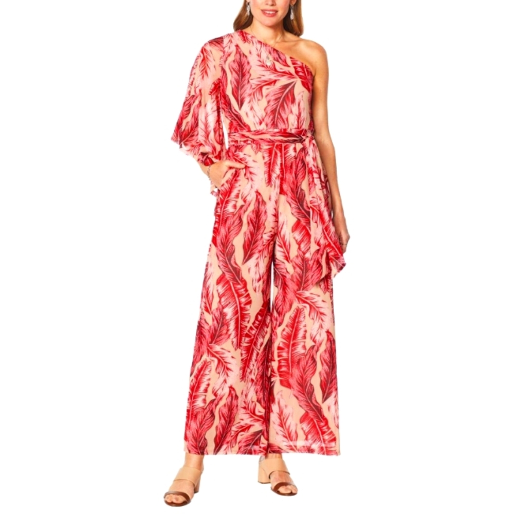 Plus size 3x petite 5ft4 and under Drama raspberry and pink one armed jumpsuit
